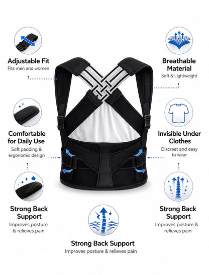 Breathable and Adjustable Posture Corrector Belt for Men and Women.
